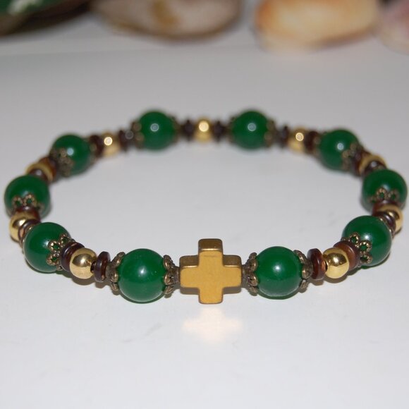 Cross Bracelet,Rosary Bracelet,Jade Bracelet,Cross Rosary Bracelet,Green Jade - Picture 5 of 5